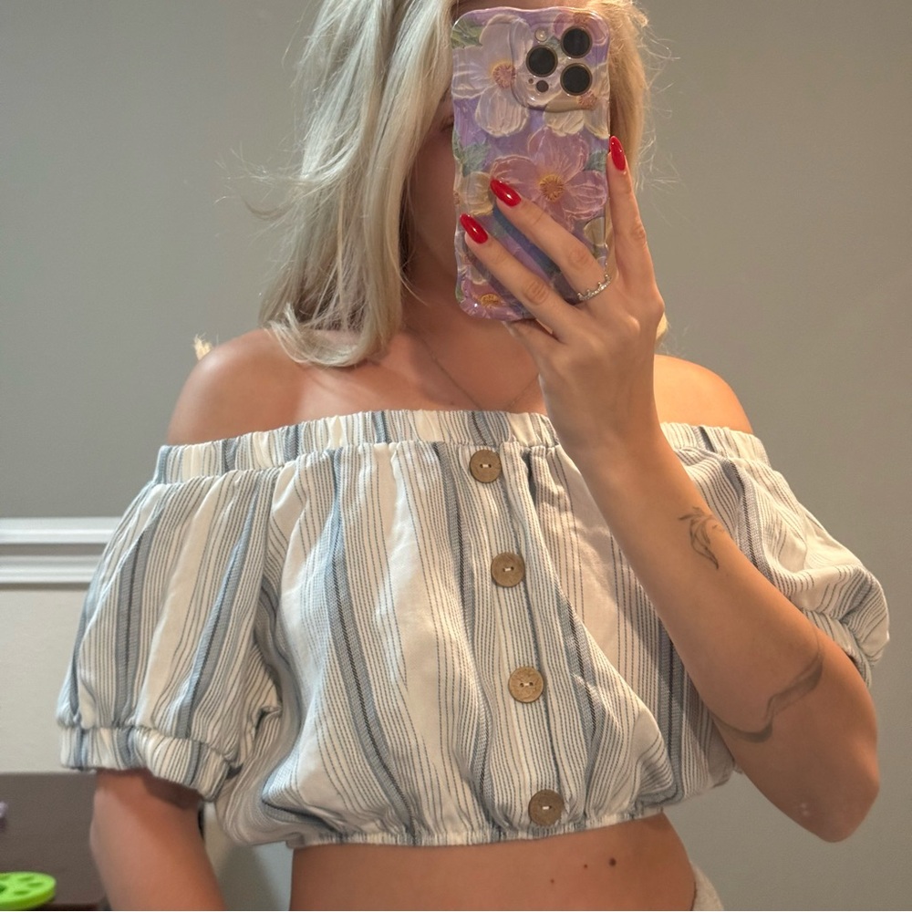 Striped Off-Shoulder Crop Top